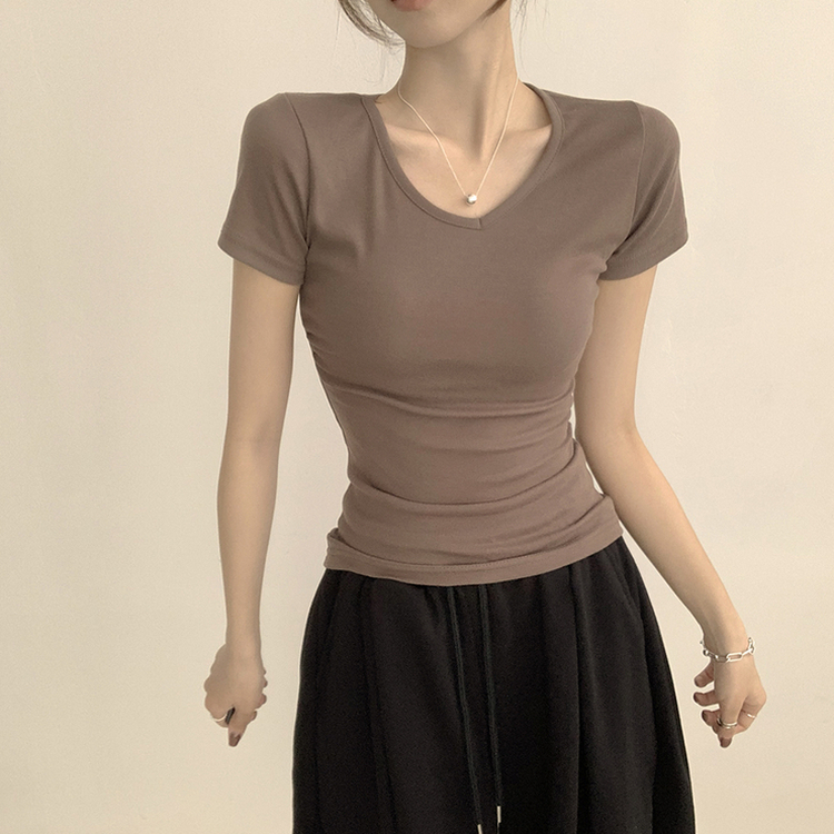 コットンセミクロップ半袖Tシャツ(6color) BROWN