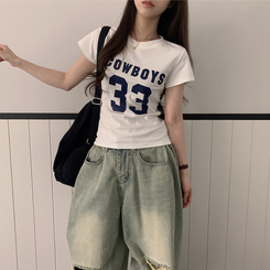 半袖Tシャツ ナンバーセミクロップ半袖Tシャツ WHITE