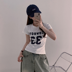 半袖Tシャツ ナンバーセミクロップ半袖Tシャツ WHITE