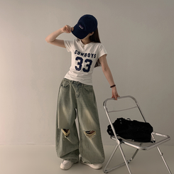 半袖Tシャツ ナンバーセミクロップ半袖Tシャツ WHITE