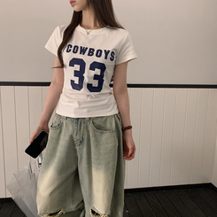 半袖Tシャツ ナンバーセミクロップ半袖Tシャツ WHITE