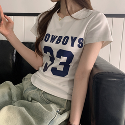 半袖Tシャツ ナンバーセミクロップ半袖Tシャツ WHITE