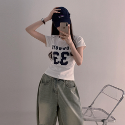 半袖Tシャツ ナンバーセミクロップ半袖Tシャツ WHITE