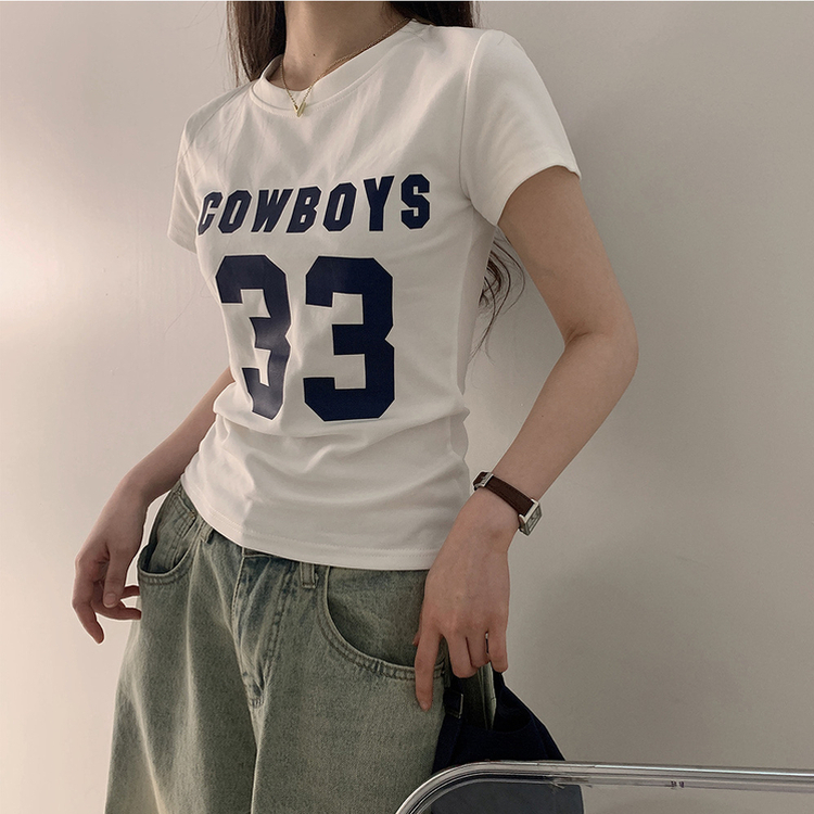 ナンバーセミクロップ半袖Tシャツ WHITE