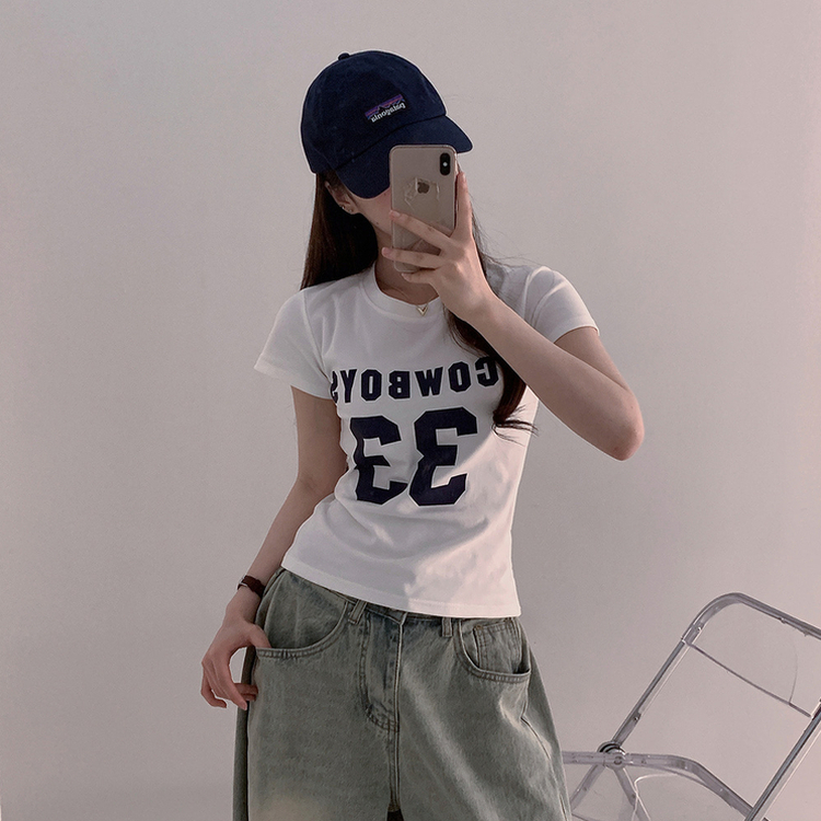 ナンバーセミクロップ半袖Tシャツ WHITE