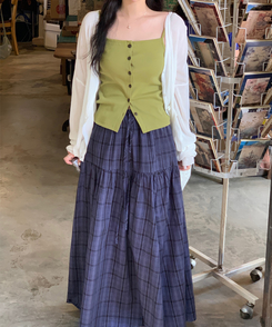 ノースリーブ レイヤードボタントップ OLIVE