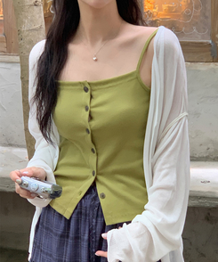 ノースリーブ レイヤードボタントップ OLIVE