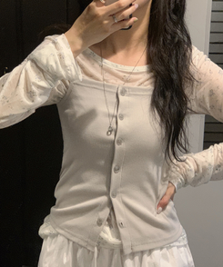 ノースリーブ レイヤードボタントップ GREY