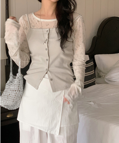 ノースリーブ レイヤードボタントップ GREY