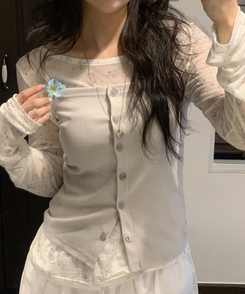 ノースリーブ レイヤードボタントップ GREY