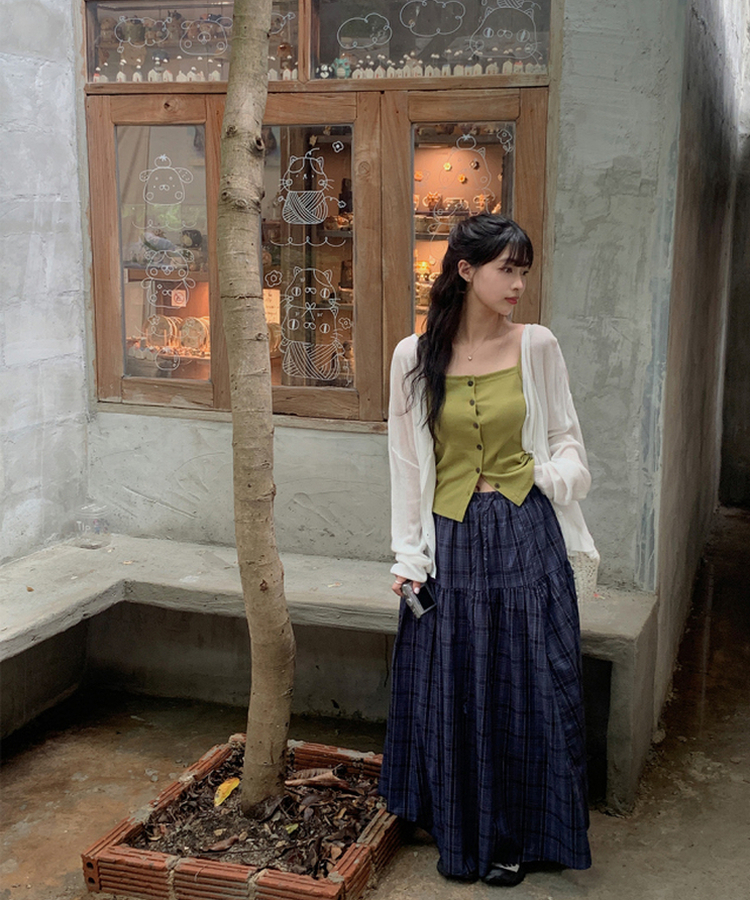 チェックロングスカート|ミディ/ロングスカート|韓国 チェックロングスカート|ミディ/ロングスカート|韓国