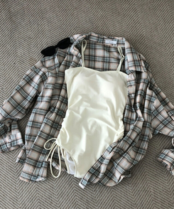 モノキニ 【カップ付き】ボーダーモノキニ(5color) IVORY