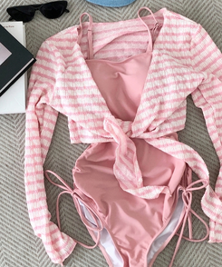 モノキニ 【カップ付き】ボーダーモノキニ(5color) PINK