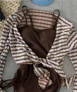 モノキニ 【カップ付き】ボーダーモノキニ(5color) BROWN
