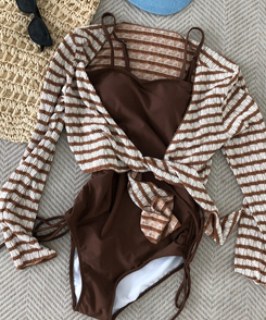 モノキニ 【カップ付き】ボーダーモノキニ(5color) BROWN