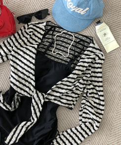 モノキニ 【カップ付き】ボーダーモノキニ(5color) BLACK