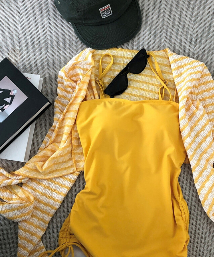 【カップ付き】ボーダーモノキニ(5color) YELLOW