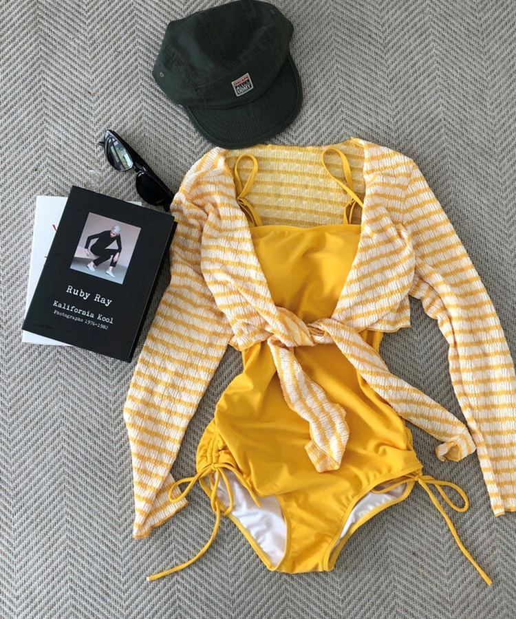 【カップ付き】ボーダーモノキニ(5color) YELLOW