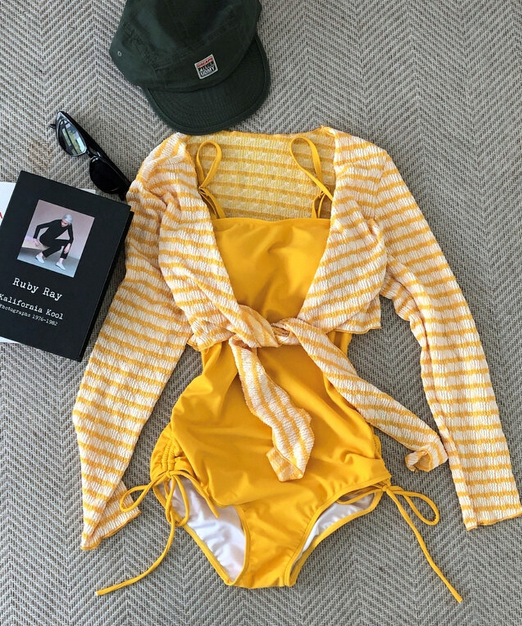 【カップ付き】ボーダーモノキニ(5color) YELLOW