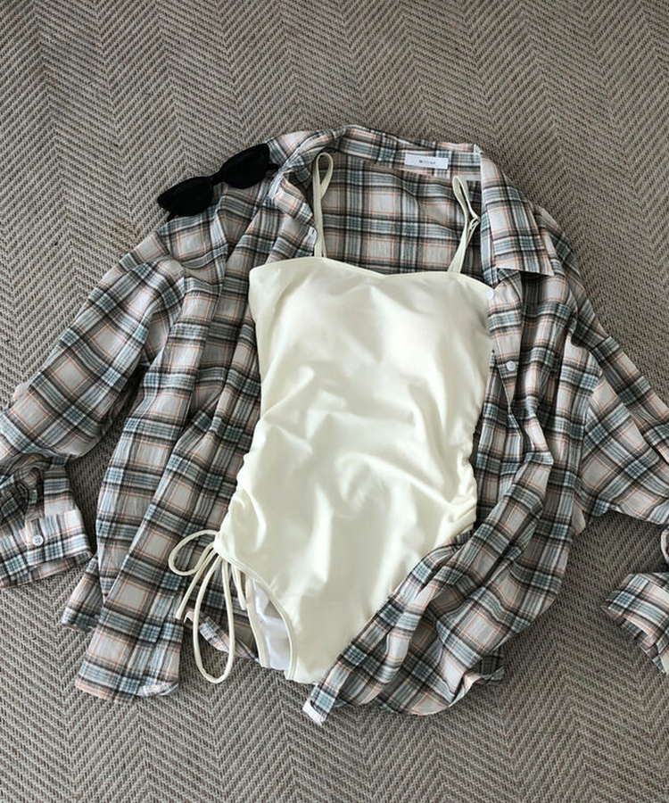 【カップ付き】ボーダーモノキニ(5color) IVORY