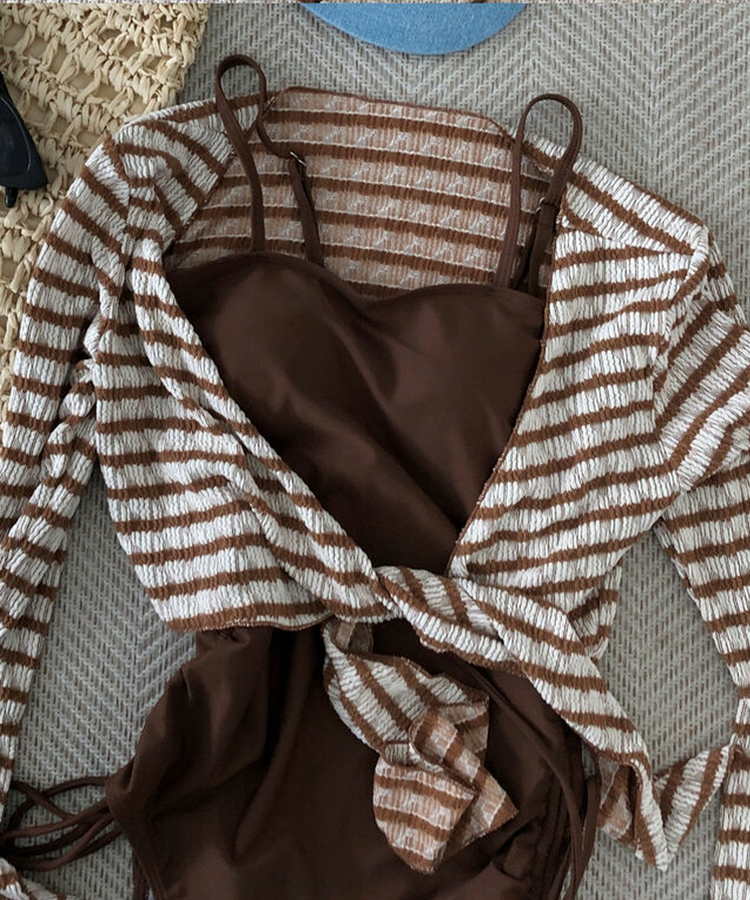【カップ付き】ボーダーモノキニ(5color) BROWN