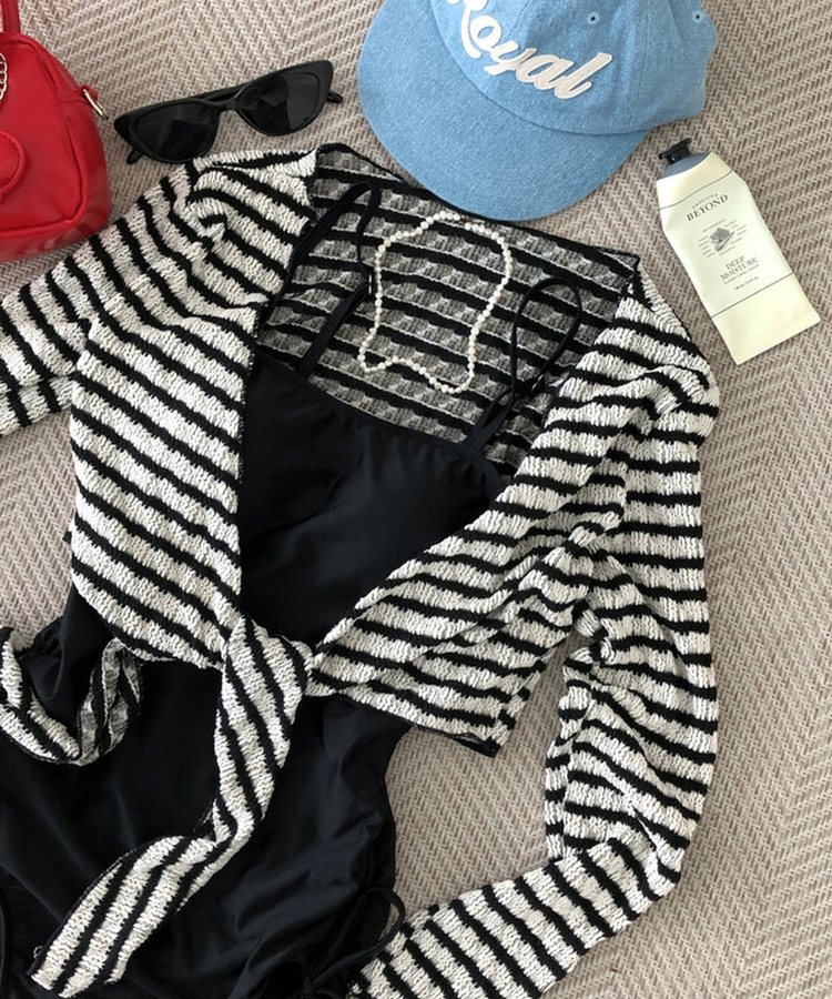 【カップ付き】ボーダーモノキニ(5color) BLACK