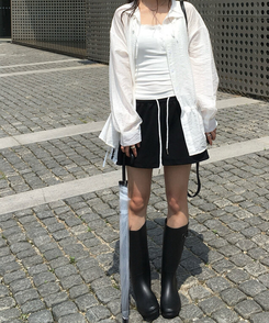 ブーツ バックルロングレインブーツ BLACK
