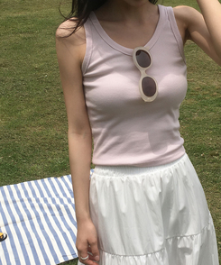 ノースリーブ クロップレイヤードキャミソール(6color) BABY PINK