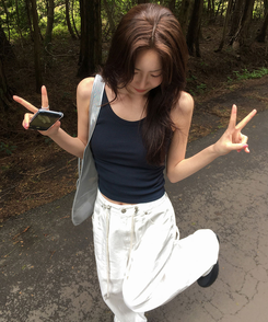 ノースリーブ クロップレイヤードキャミソール(6color) NAVY