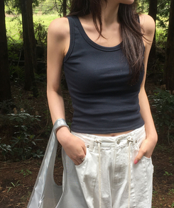 ノースリーブ クロップレイヤードキャミソール(6color) NAVY