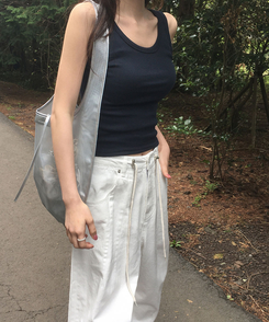 ノースリーブ クロップレイヤードキャミソール(6color) NAVY