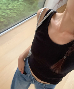 ノースリーブ クロップレイヤードキャミソール(6color) BLACK
