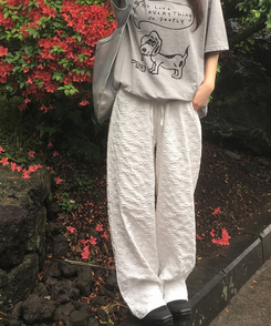 デニム 【丈別】フラワーワイドトレーニングパンツ IVORY