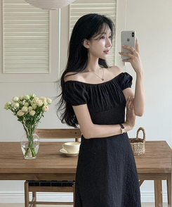 ロングワンピース フラワーロングワンピース BLACK