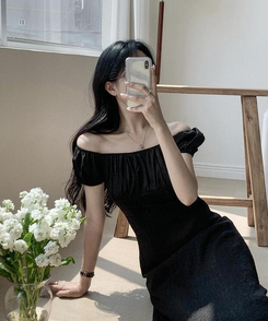 ロングワンピース フラワーロングワンピース BLACK