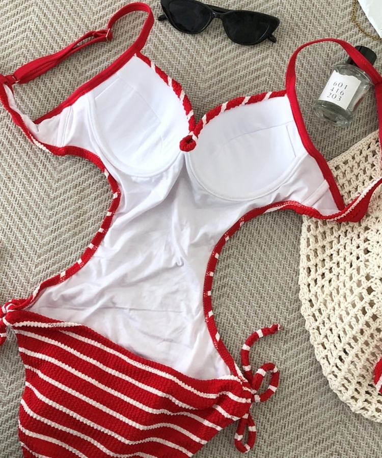 バルセルストライプモノキニ RED