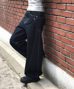 デニム 【丈別】サイドステッチワイドジーンズ DENIM