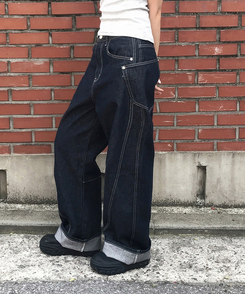 デニム 【丈別】サイドステッチワイドジーンズ DENIM