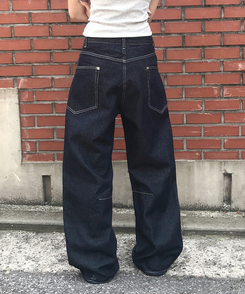 デニム 【丈別】サイドステッチワイドジーンズ DENIM