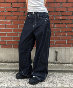 デニム 【丈別】サイドステッチワイドジーンズ DENIM