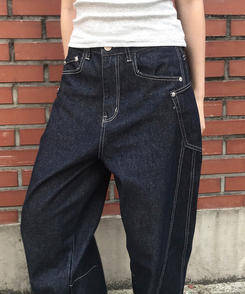 デニム 【丈別】サイドステッチワイドジーンズ DENIM