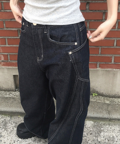 デニム 【丈別】サイドステッチワイドジーンズ DENIM