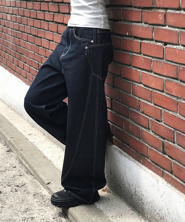 【丈別】サイドステッチワイドジーンズ DENIM