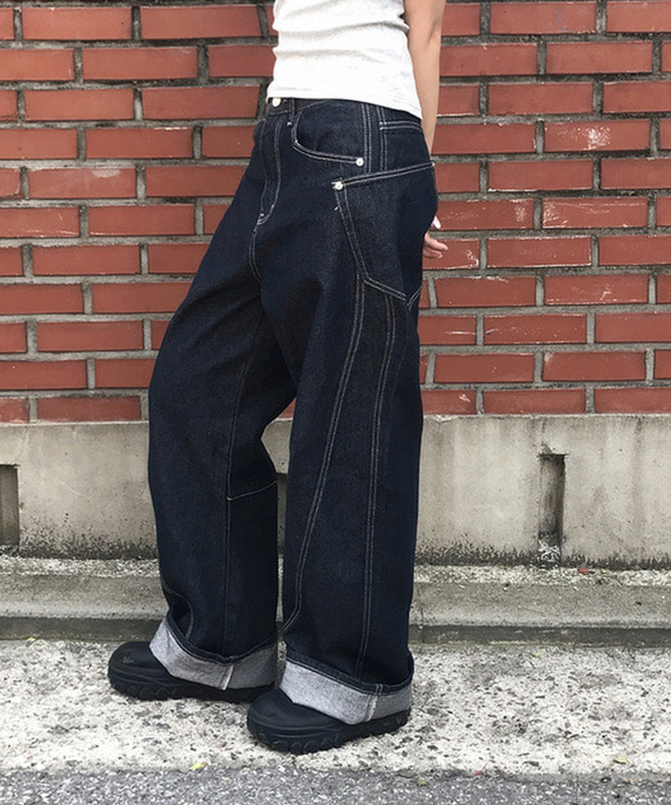 【丈別】サイドステッチワイドジーンズ DENIM