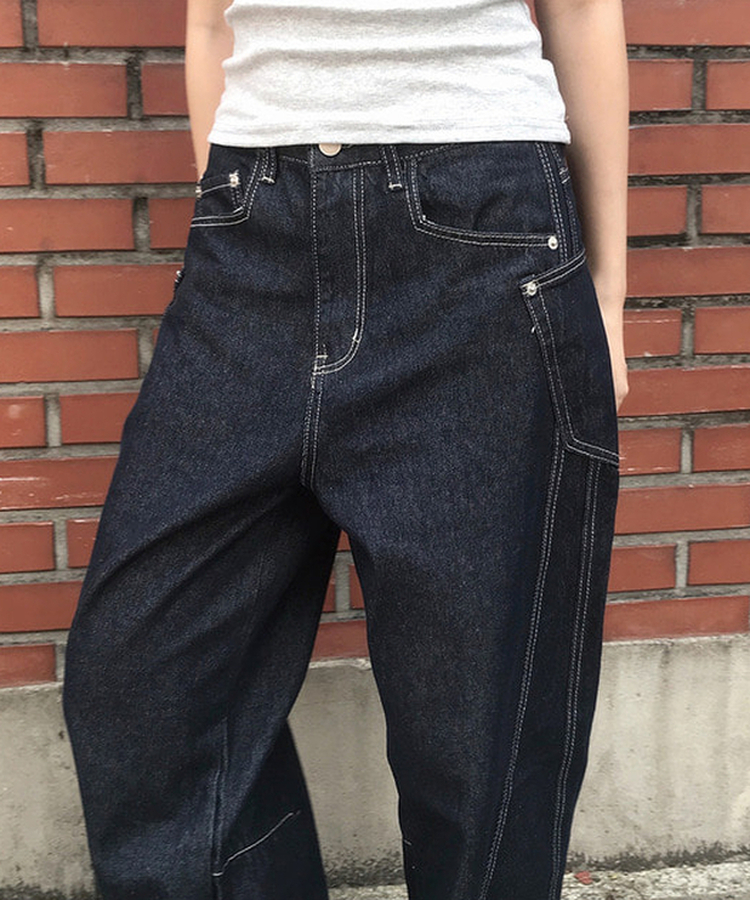 【丈別】サイドステッチワイドジーンズ DENIM