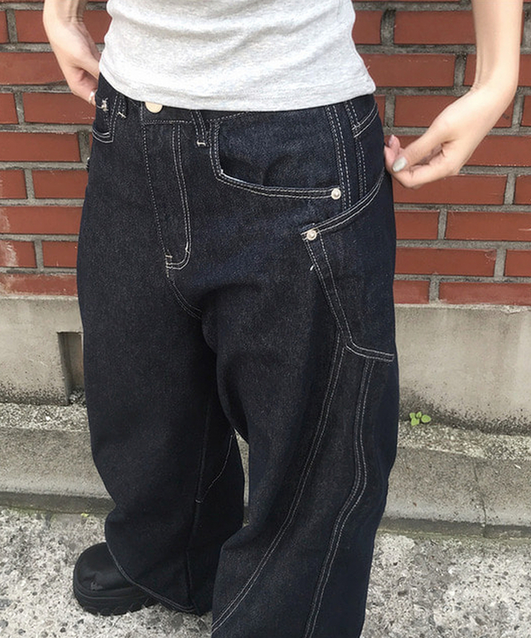 【丈別】サイドステッチワイドジーンズ DENIM
