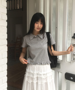 半袖Tシャツ ドットフリル半袖Tシャツ GREY