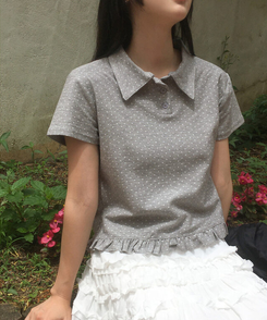 半袖Tシャツ ドットフリル半袖Tシャツ GREY
