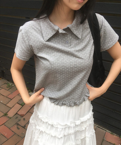 半袖Tシャツ ドットフリル半袖Tシャツ GREY