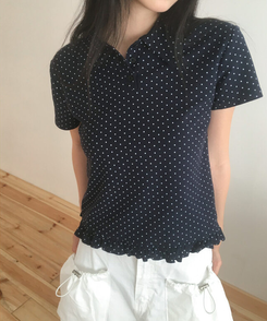 半袖Tシャツ ドットフリル半袖Tシャツ NAVY